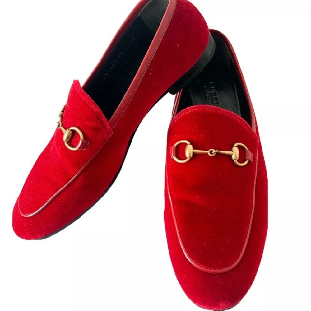 Gucci Jordaan Red Velvet Loafers